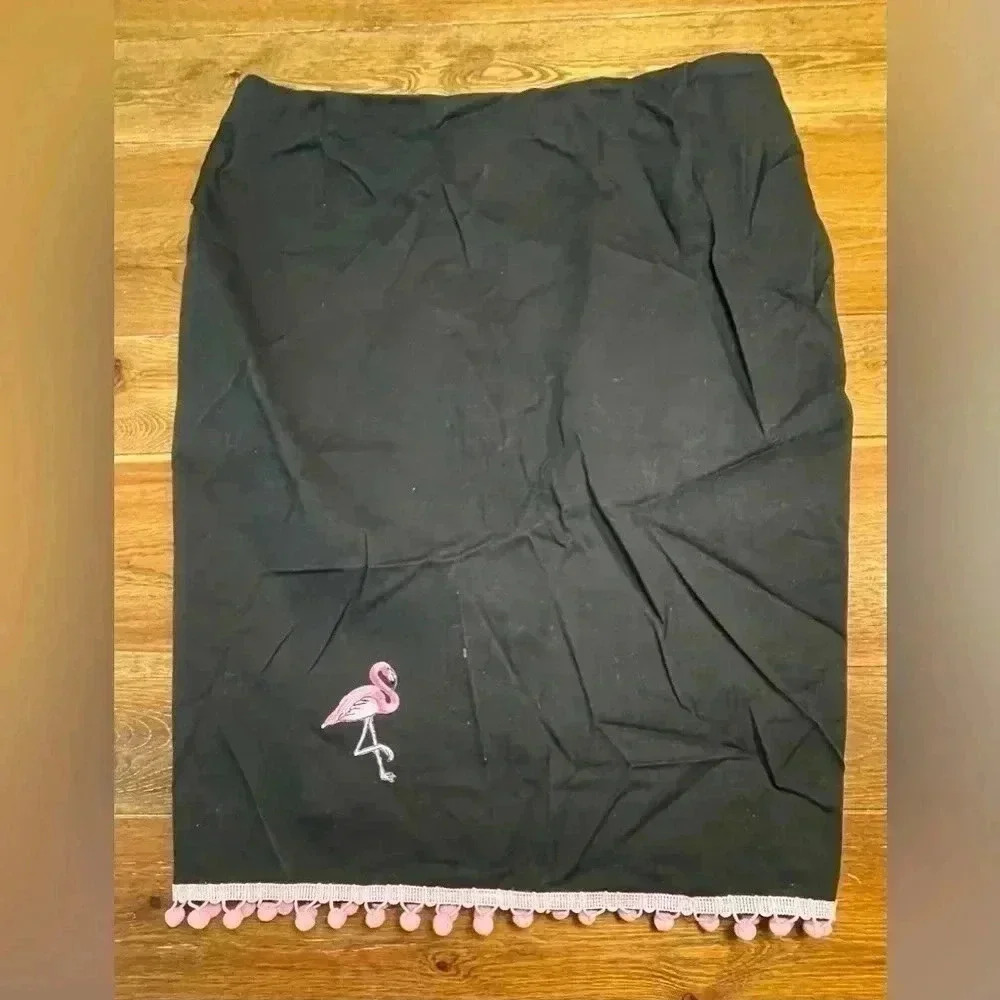 1990s | Pinup / Rockabilly Pencil Skirt w/Pompoms | Exposed Zipper Back | Kitten